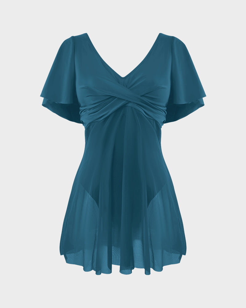 Plus Size Full Coverage Ruffle Swimdress - view 15