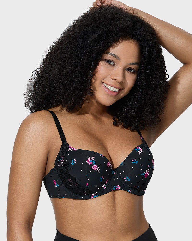 Deep V Lace Trim Full Coverage Push Up Bra - view 14