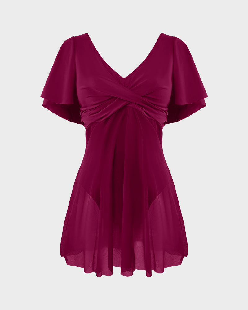 Plus Size Full Coverage Ruffle Swimdress - view 10