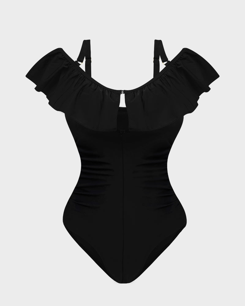 Drop-Shoulder Ruffled Zip-Front Shapewear Swimsuit - view 11