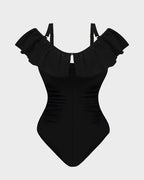 Drop-Shoulder Ruffled Zip-Front Shapewear Swimsuit - view 11