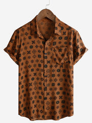 Men’s Vintage Orange Geometric Casual Breathable Short Sleeve Shirt