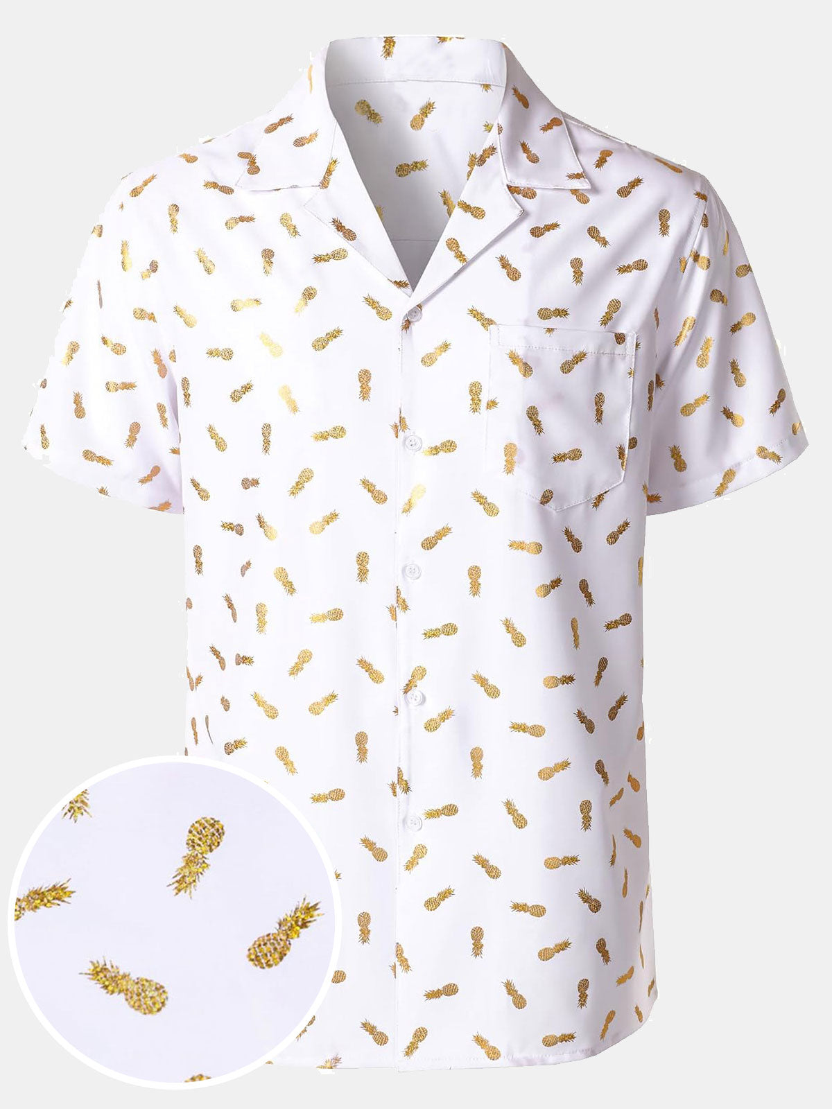 Men's Pineapple Print Cuban Collar Short Sleeve Shirt
