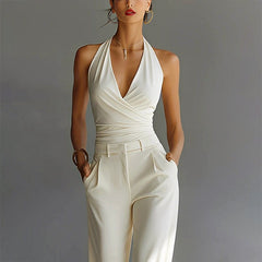 Brittany | Women's Wide-Leg Jumpsuit with Wrap Front, V-Neck Two-Piece Set