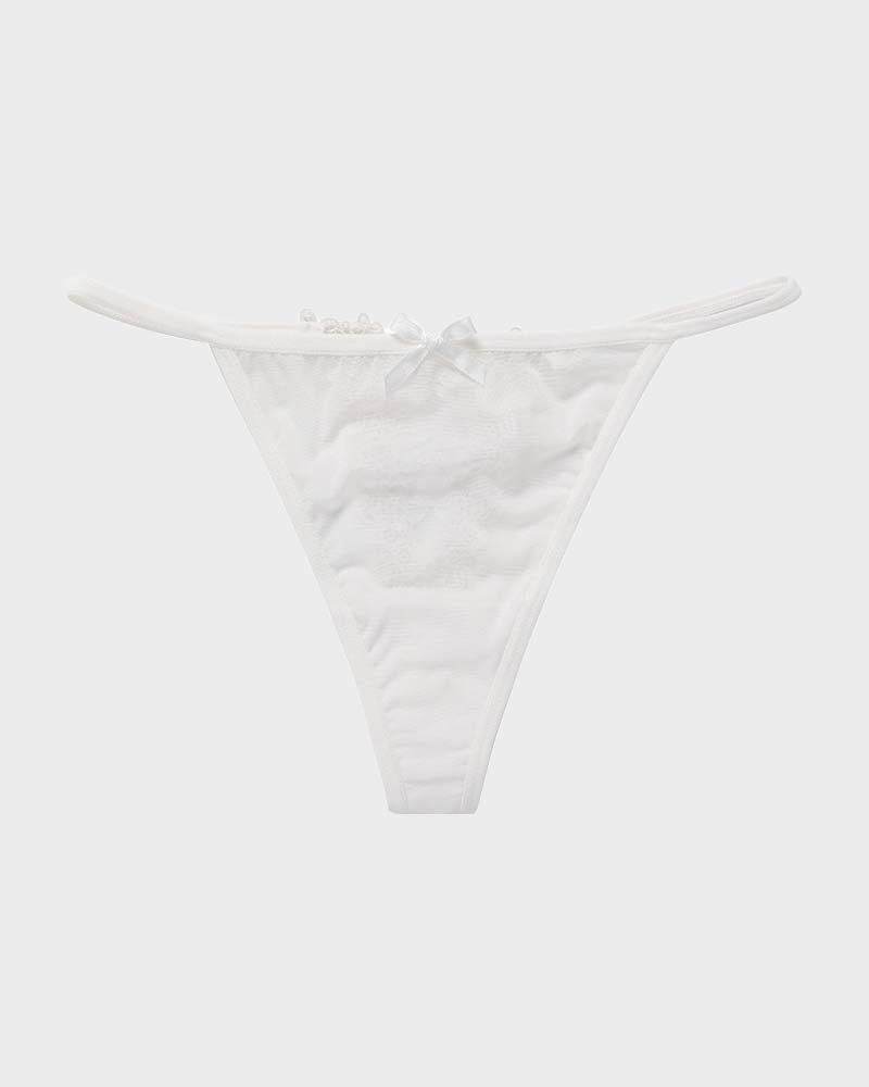 Lace-Trim Mesh V-String Panty - view 5