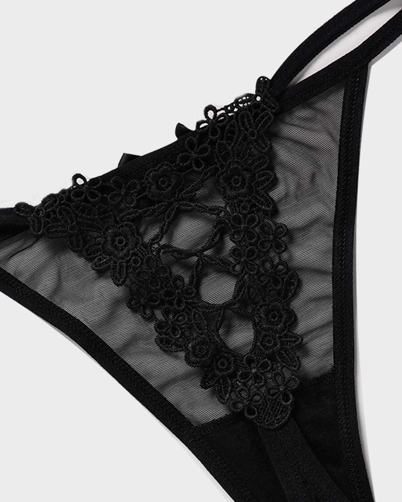 Lace-Trim Mesh V-String Panty - view 3