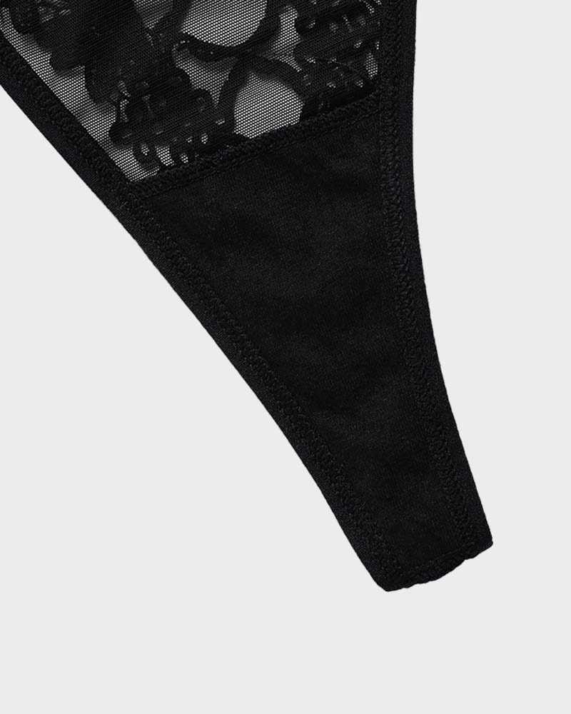 Lace-Trim Mesh V-String Panty - view 4