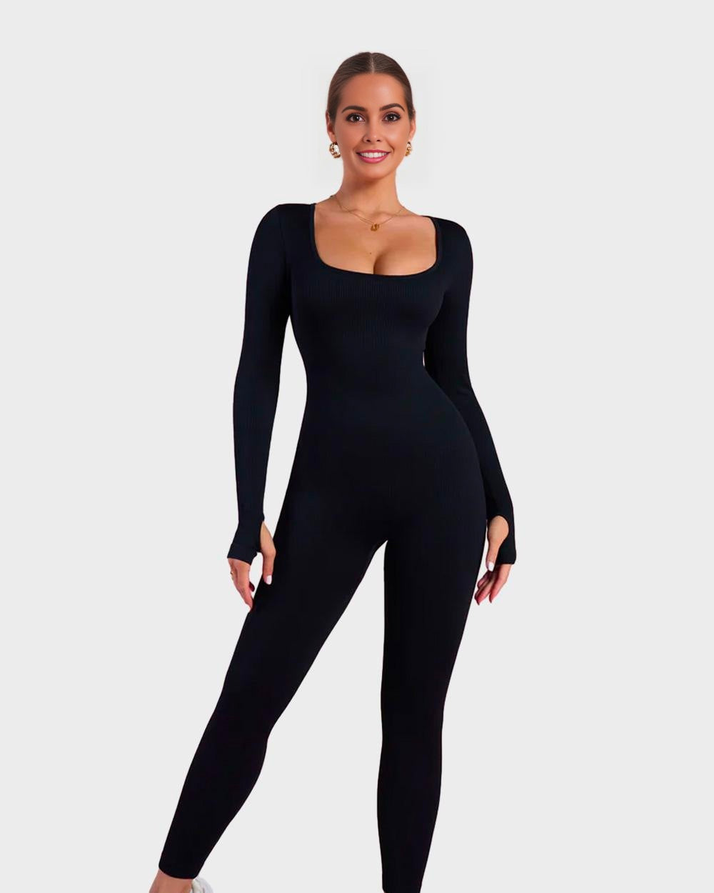 Long Sleeve Square Neck Full Body Shaper Jumpsuit - view 2