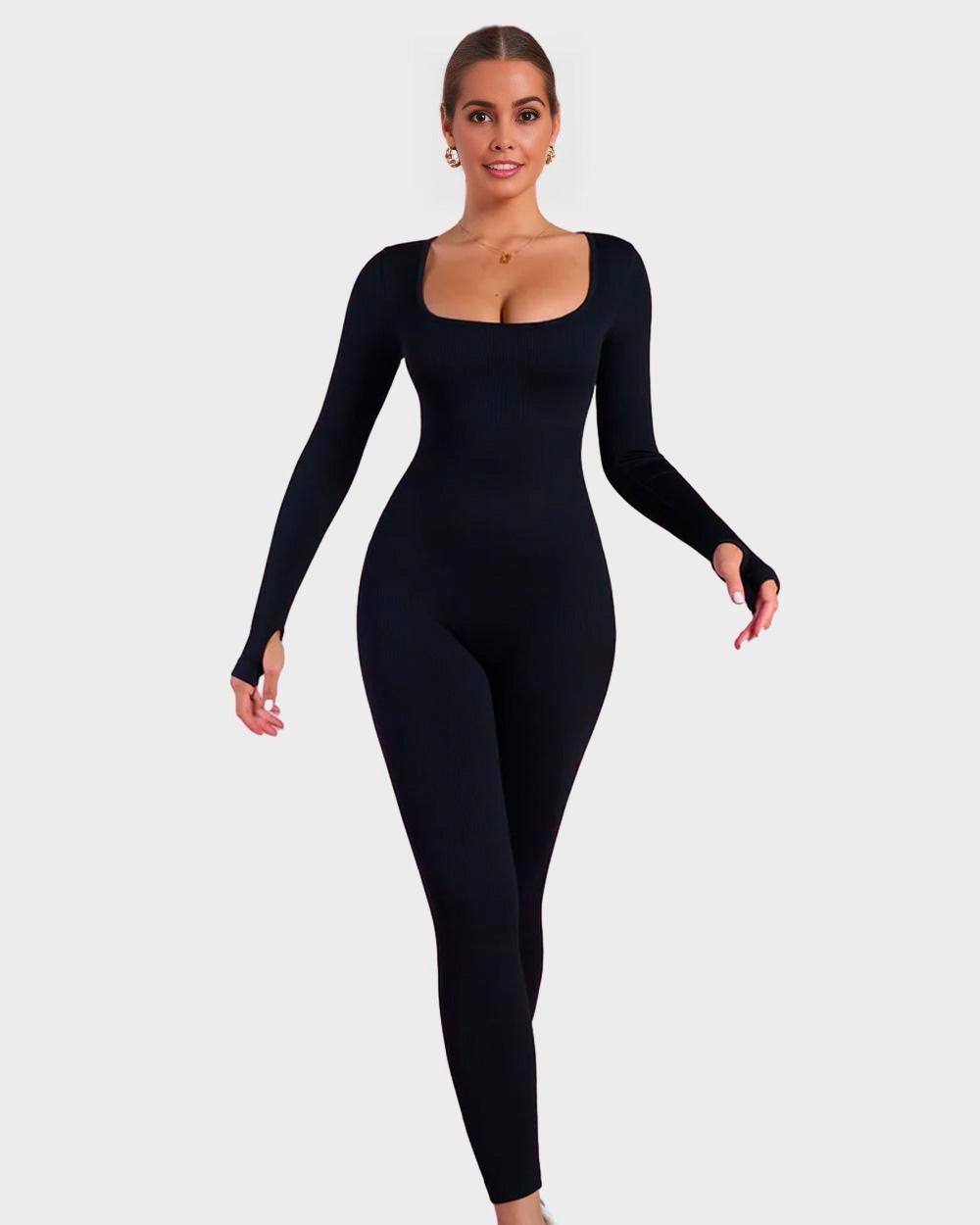 Long Sleeve Square Neck Full Body Shaper Jumpsuit - view 3