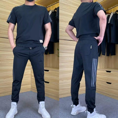 Men's High Stretch Short Sleeve Top & Jogging Pants 2-Piece Set