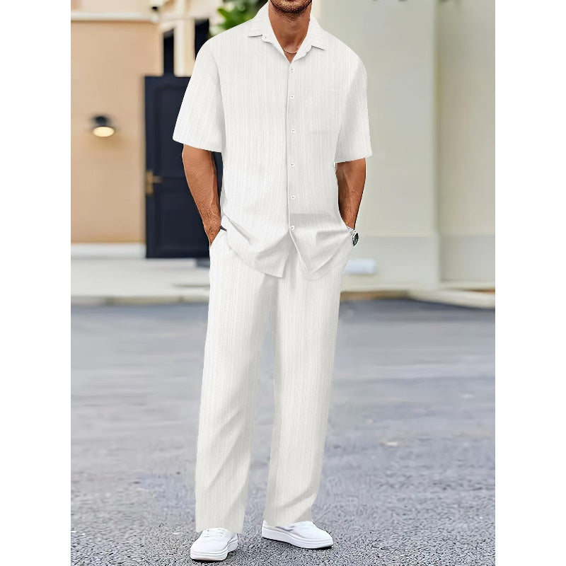 Men's Collared Top & Drawstring Pants Set