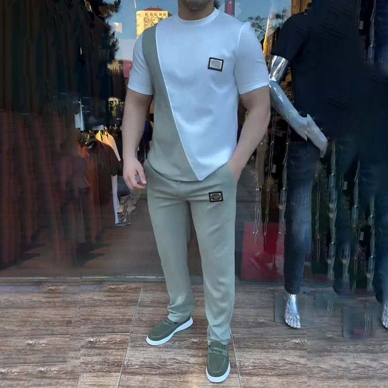 Men's Casual Crew Neck Top and Pants Set
