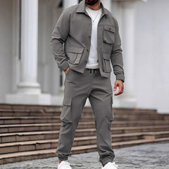 Men’s Retro Jacket & Cargo Pants 2-Piece Set