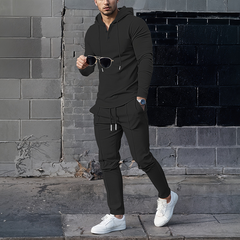 Men's Solid Color Hoodie Tracksuit 2-Piece Set