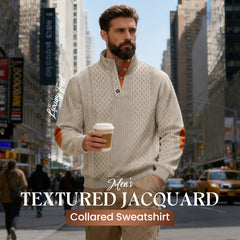 📢📢50%  OFF !! ⏰Men's Textured Jacquard Collared Sweatshirt - BUY 2 FREE SHIPPING