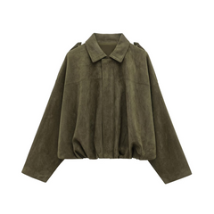 Women's Suede-Like Cropped Bomber Jacket