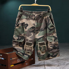 🎁2026 New Arrivals 50% OFF💥Men's Studded Camo Cargo Shorts – Distressed, Multi-Pocket & Elastic Waist – Rugged Streetwear Cargo Shorts 🛹