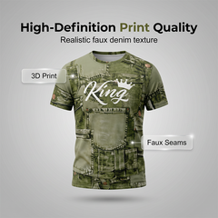 👕 Men's Casual Faux Denim Print T-Shirt Shorts Set 🧢