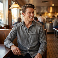 Men's Vintage Washed Denim Shirt with Pockets
