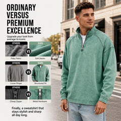 🖤Black Friday Sale:50% OFF🖤🍂 Men's Quarter-Zip Denim Pullover – Casual Style with Comfortable Everyday Fit