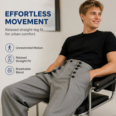 💼 Tailored Waist, Effortless Drape | Men's Double-Breasted High-Waist Pants