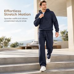 Men's Casual 2 Piece Waffle Knit Tracksuit Set Half Zip Hoodie and Straight Leg Pants