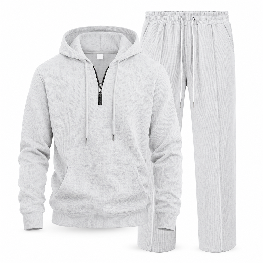 Men's Casual 2 Piece Waffle Knit Tracksuit Set Half Zip Hoodie and Straight Leg Pants