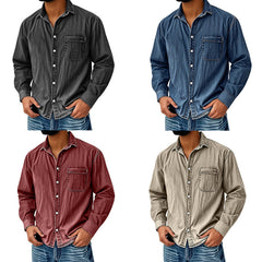 Men's Vintage Washed Denim Shirt with Pockets